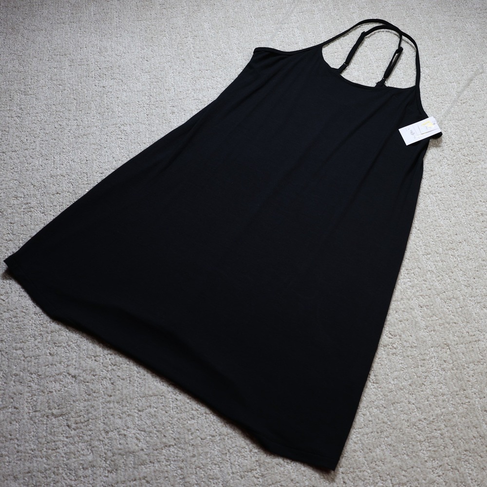 Auden Cloud Knit Sleep Chemise Black Adjustable Straps Nightgown Small W-031